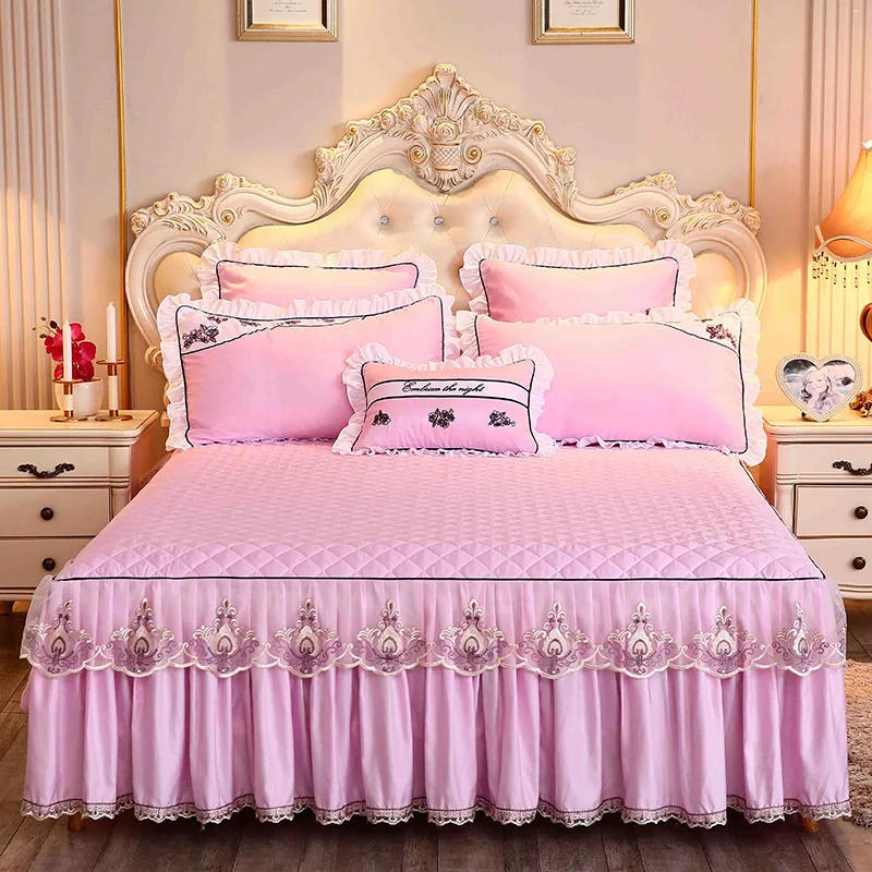 Description Picture 3 of itemLace Bed Sheet Sets Home Cute Bed Sheets Queen/King Size Bedspread Cotton Warm Cushion Bed Skirt 1/3 Pcs Bed Sheets