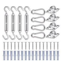 4 pcs Sun Shade Sail Canopy Fixing Accessories Stainless Steel Hardware Kit Turnbuckle Pad Eye Carabiner Clip Hook Screws Silver