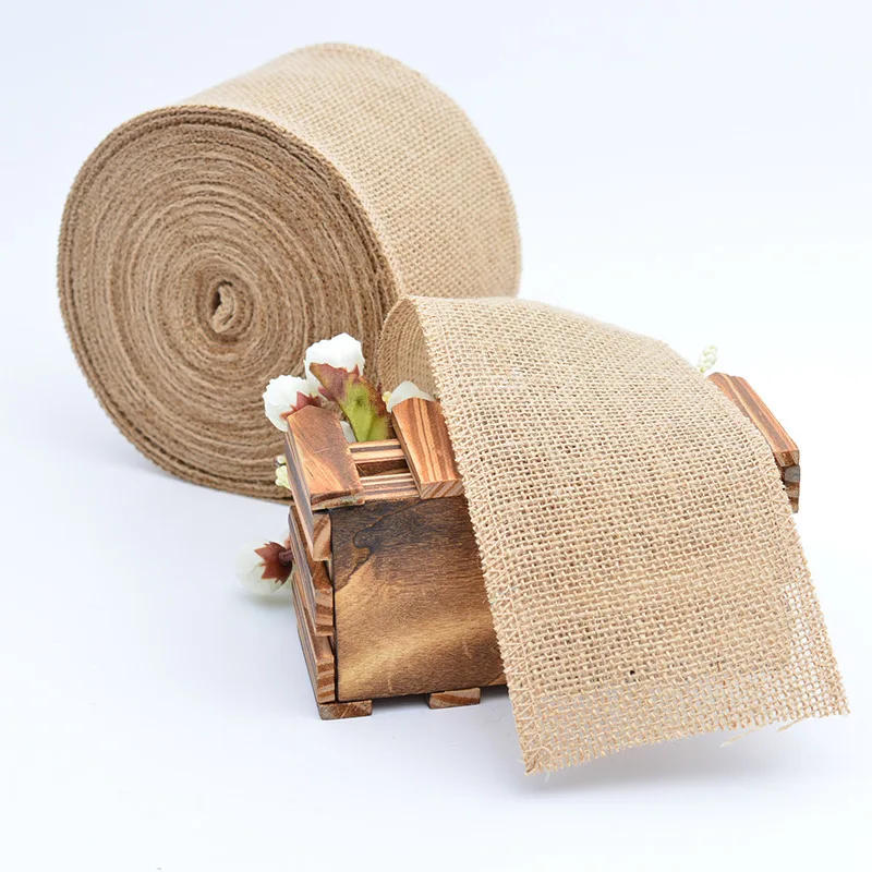 Description Picture 2 of item1-10 Meters/Roll 100% Natural Jute DIY Crafts Gift Package Burlap Lace Hessian Hemp Ribbon Vintage Rustic Wedding Party Decor