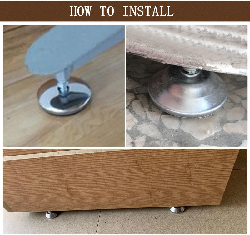 Description Picture 6 of itemMyhomera 4Pcs Steel Furniture Legs Anti-slip Base Table Cabinet Leg Pad Adjustable Leveling Feet Leveler M8 M10 Screw 13mm-27mm