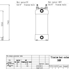 39KW swimming pool heat exchanger water to water type with titanium twisted tube