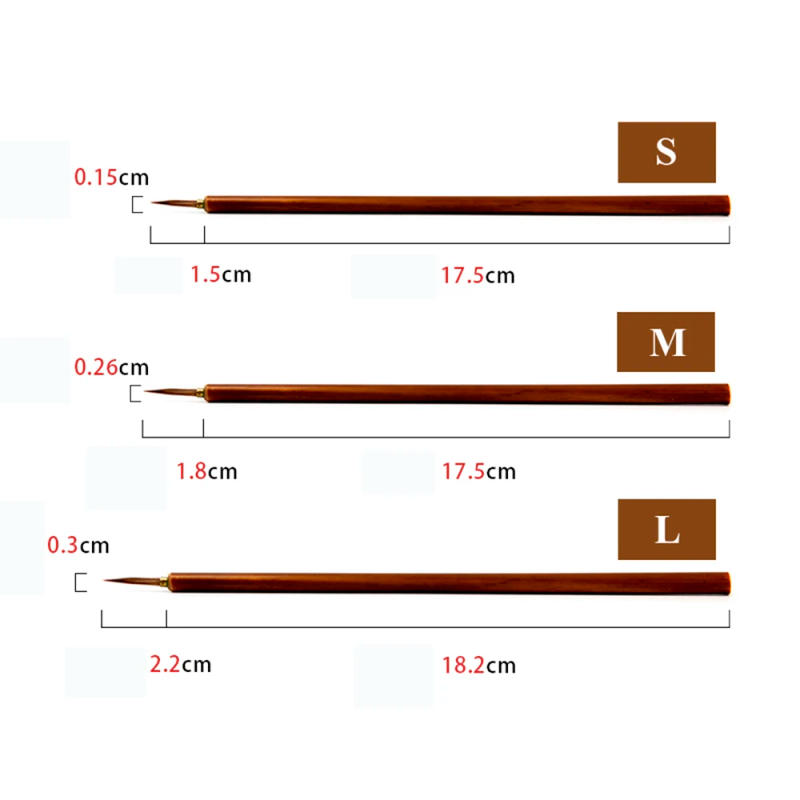 Description Picture 2 of item3pcs/set Metal Weasel Hair Brush Pen Hook Line Paint Brush Chinese Calligraphy Brush Art Oil Painting Brush