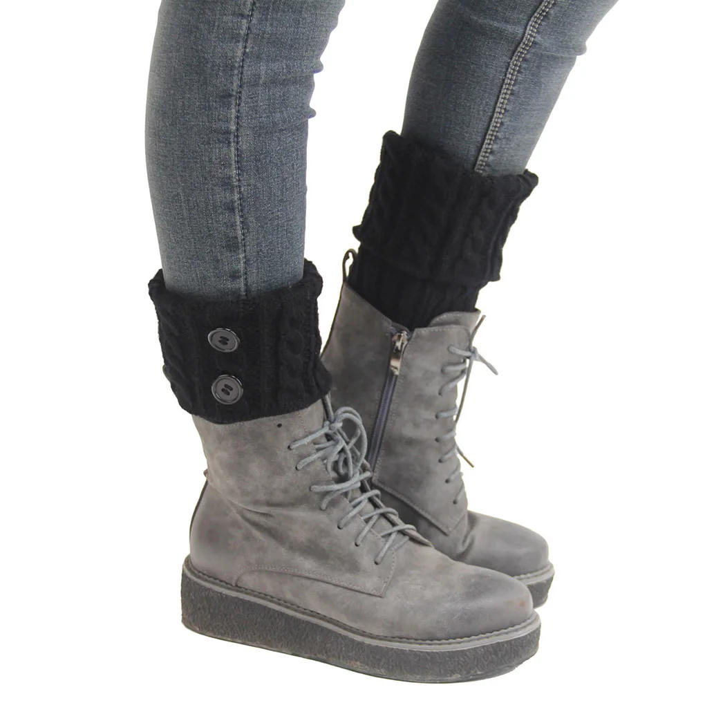 Description Picture 4 of item1 Pair Women Short Button Crochet Leg Warmers Winter Fall Knit Boot Cuffs Socks Boot Warmers Boot Toppers Gaiters