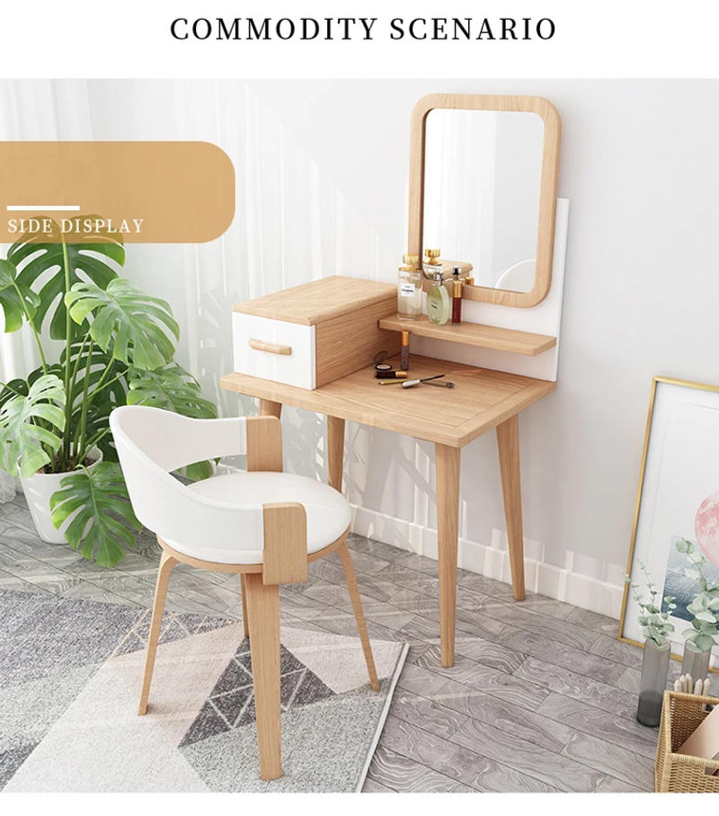 Description Picture 6 of itemNordic Solid Wood Bedroom Dressers Modern Minimalist Small Apartment Dressing Table Cloakroom Dormitory Vanity Desk with Drawer