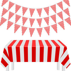 Carnival Circus Xmas Party Red White Striped Plastic Banners Table Cover Decor Rectangle Tablecloth For Movie Night Decorations