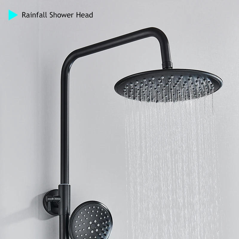 Description Picture 4 of itemMatte Black Thermostatic Shower Faucet Bathtub Thermostatic Control Shower System Kit Thermostat Tap Rainfall Shower For Bath