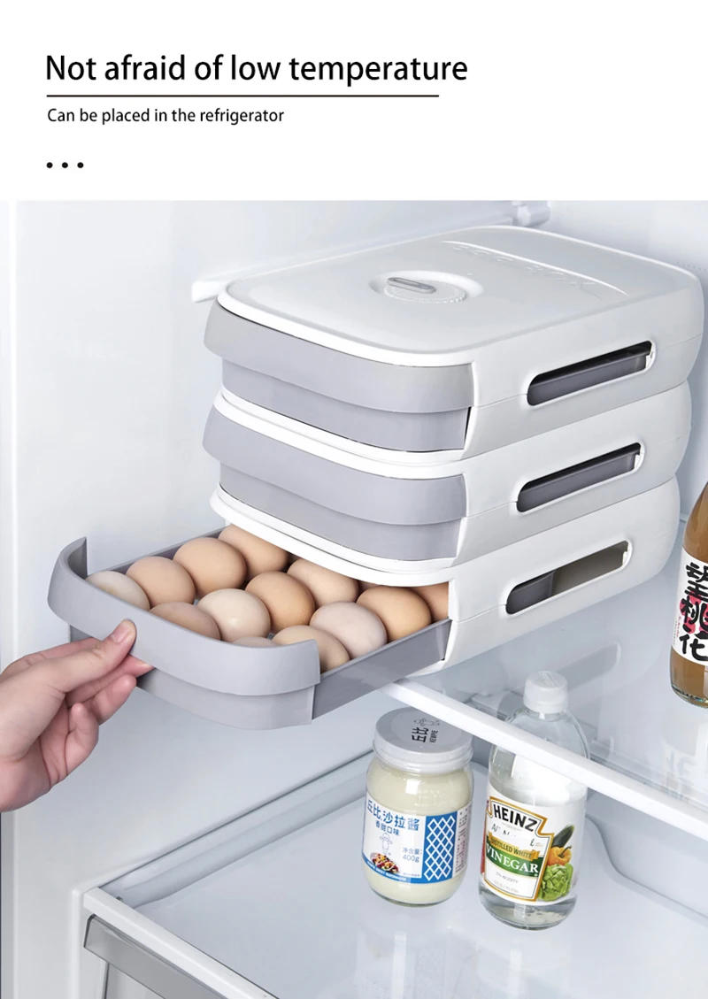 Description Picture 6 of itemThe New Drawer Type Egg Storage Fridge Box Kitchen Stackable Portable Plastic Eggs Container Organizer Kitchen Tools