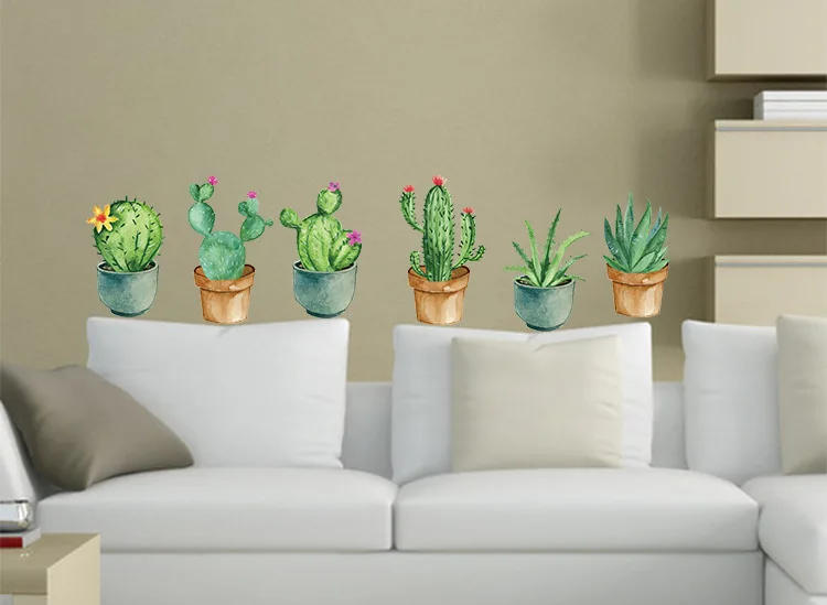 Description Picture 6 of itemGreen Garden Plant Cactus Potted Flower Pot Set 3D DIY Wall Decals/Adhesive Family Wall Sticker Mural Art Bathroom stairs Decor