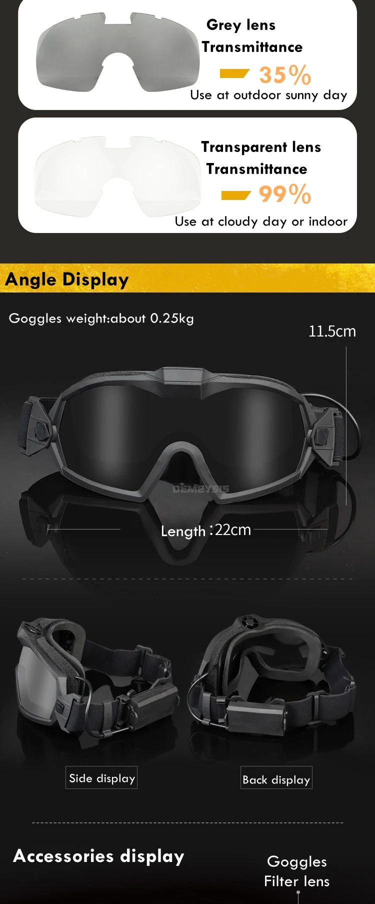 Description Picture 4 of itemTactical Goggles with Micro Fan Ourdoor Sport Airsoft Cs Wargame Shooting Glasses for Paintball Eyewear Hiking Sunglasses