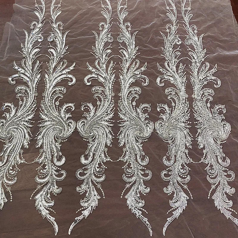 Description Picture 3 of itemSilver Beaded Sequin Dress Fabric, Bridal Dress Decorative, Sewing Accessories, RS2973