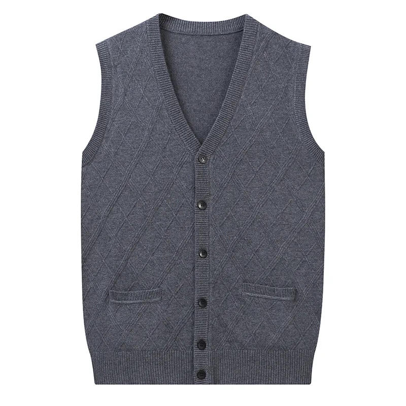 Description Picture 4 of itemMen's V-neck Cardigan Fashion Solid Sleeveless Sweaters Cardigans Wool Knitted Single Breasted Men Cashmere Vest