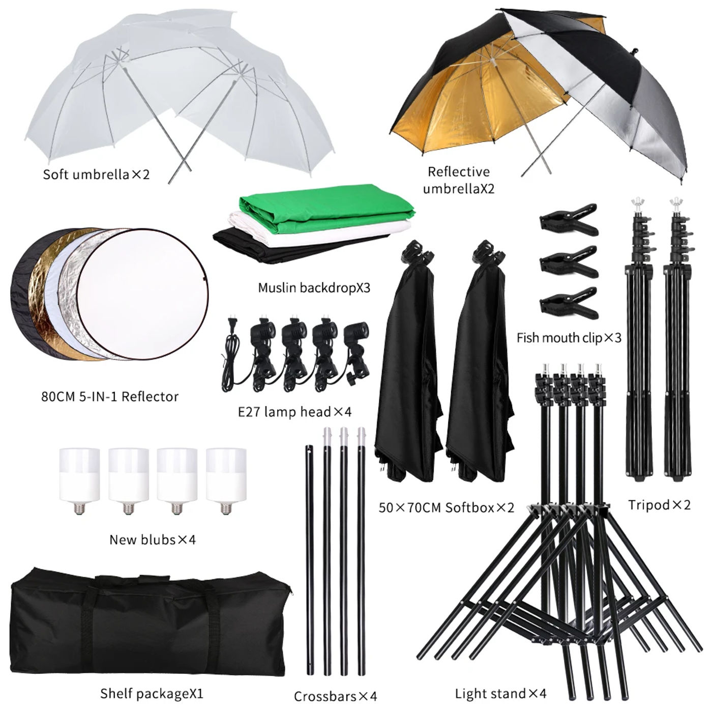 Description Picture 2 of itemPhotography Lighting Kit 2.6x3M Photo Background Muslin Backdrops & Softbox & Umbrella & Reflector& Light Stand For Photo Studio
