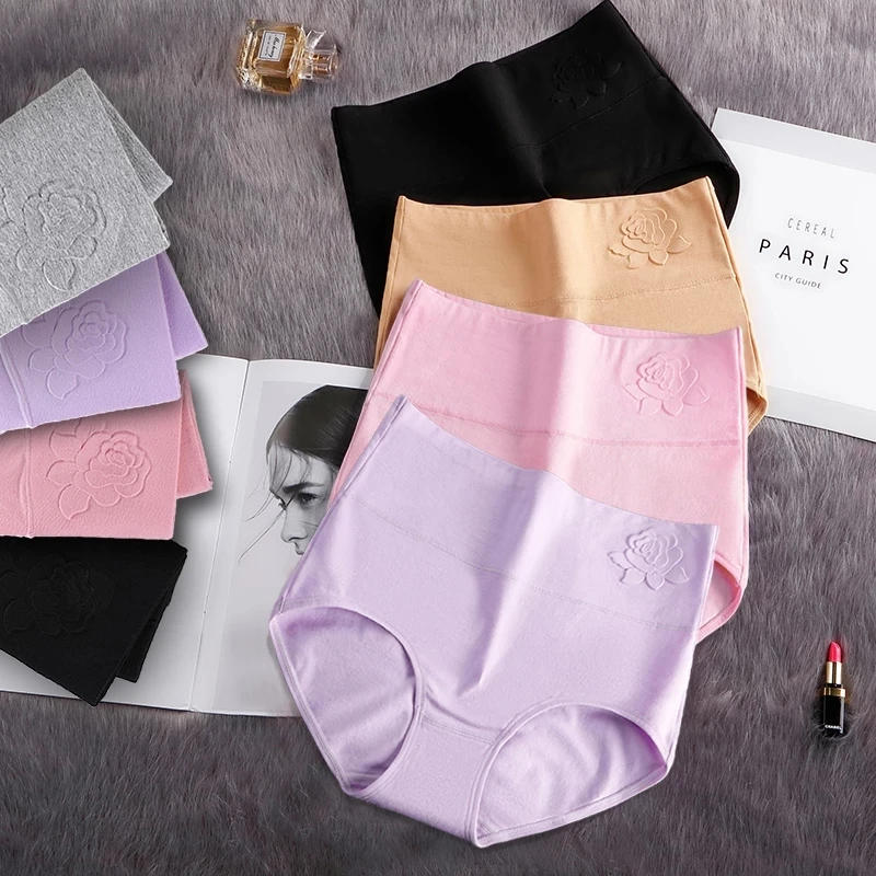 Description Picture 6 of itemCotton women's panties elastic soft  Embossed ROSE Ladies underwear Breathable sexy High waist briefs