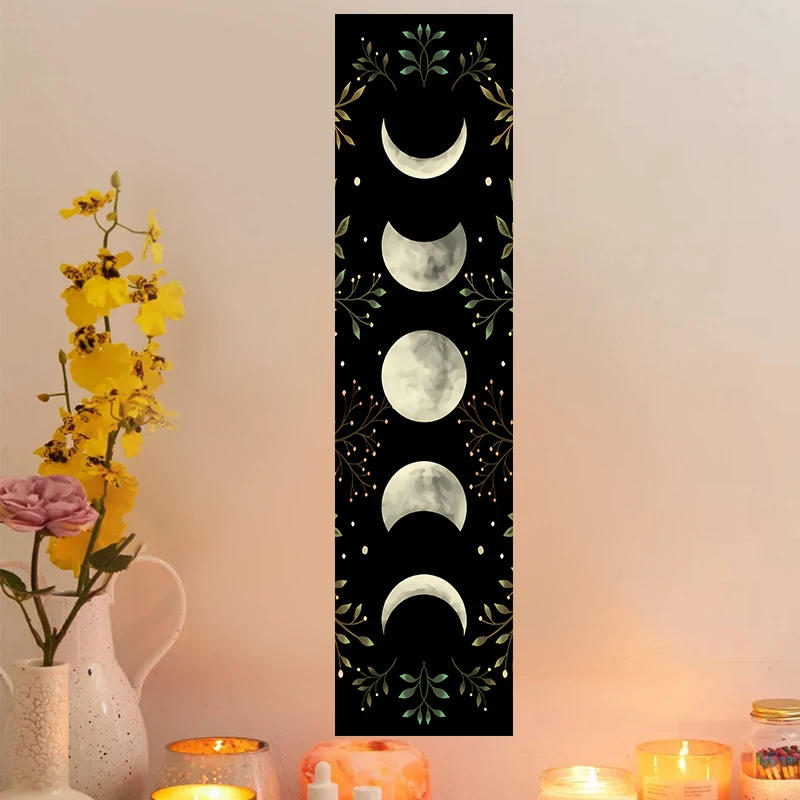Description Picture 6 of itemVintage Moon Phase Wall Hanging Tapestry Mooonlight Green Olive Leaf Black Tapestries Boho Room Wall Decor Home Decoration Wall