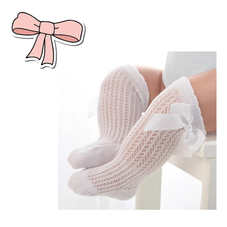 Description Picture 4 of item0-24Month Baby Girl Socks Toddler Bow Cotton Summer Mesh Lace Baby Knee Socks Newborn Infant Baby Princess Long Socks 2025 New