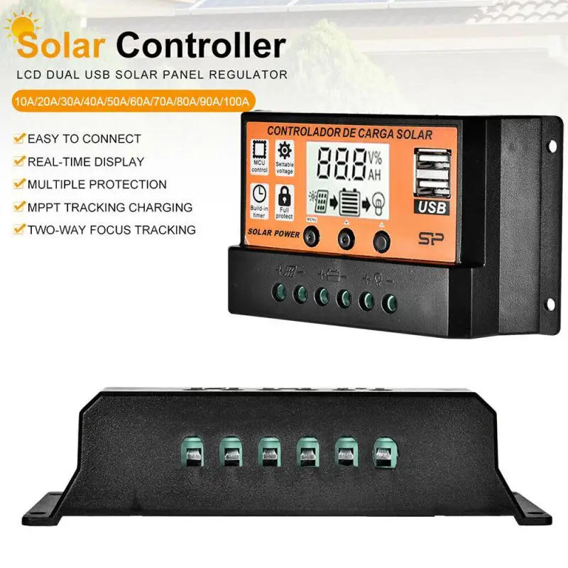 Description Picture 4 of item10A 20A 30A 40A 50A 60A 100A MPPT PWM Solar Charge Controller 12V 24V Solar Panel Battery Regulator Dual USB Port LCD Display