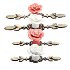DRELD Pink Rose Ceramic Alloy Door Handles Cupboard Closet Drawer Cabinet Handles and Knobs Vintage Furniture Kitchen Handle