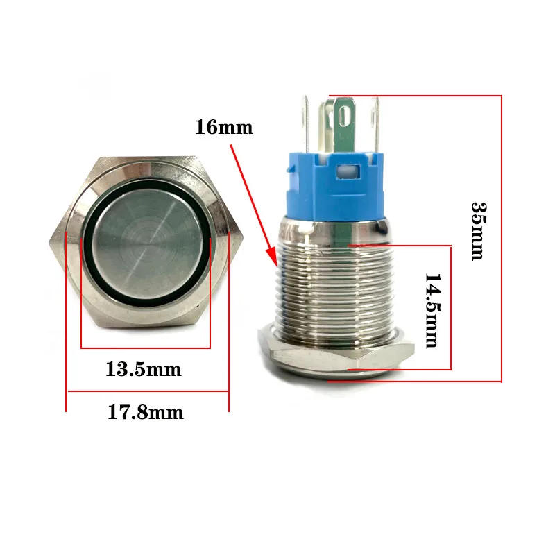Description Picture 3 of item12/16/19/22mm Waterproof Metal Push Button Switch LED Light Momentary Latching Car Engine Power Switch 5V 12V 24V 220V Red Blue