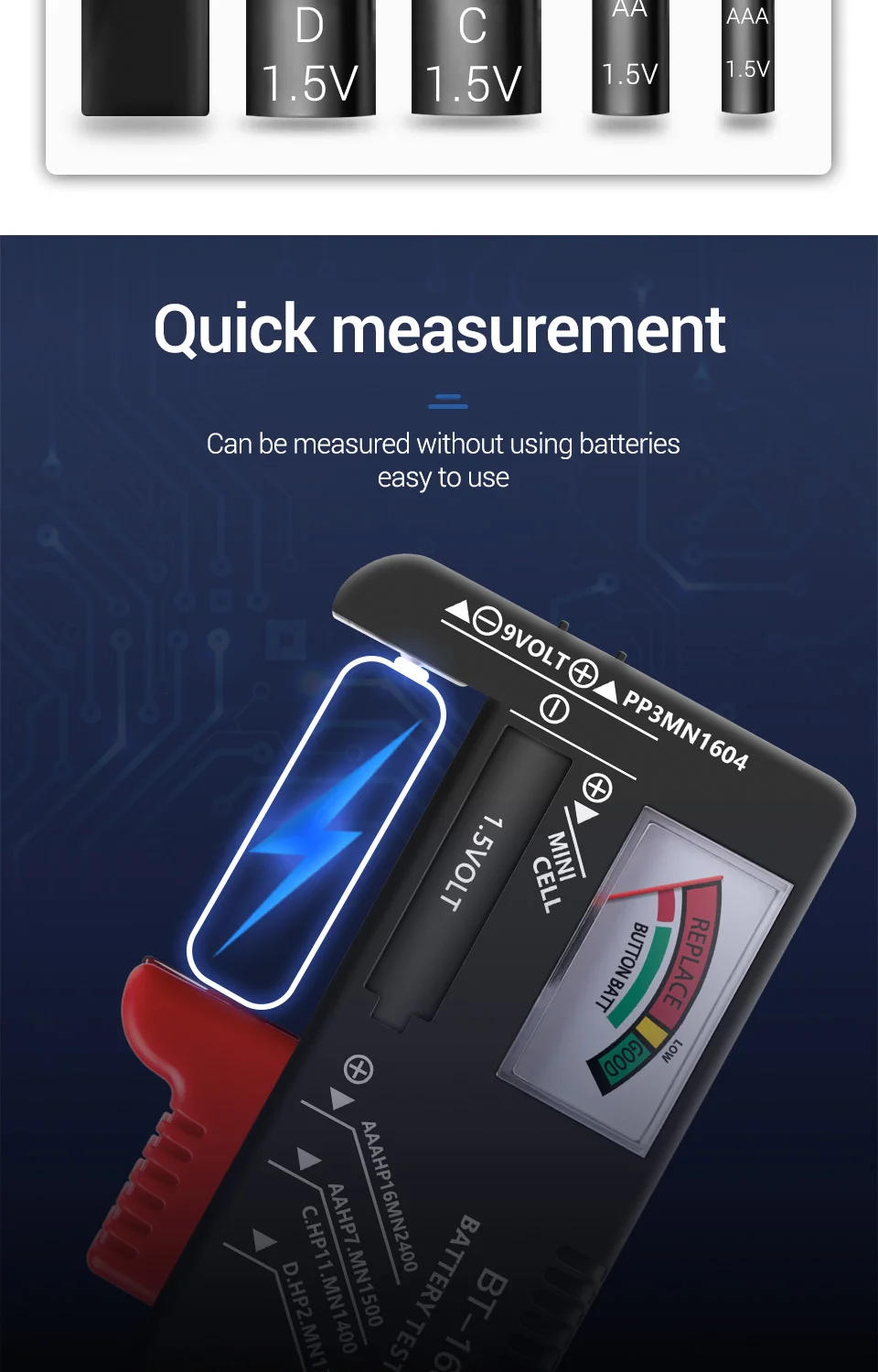 Description Picture 5 of itemANENG BT-168 Digital Battery Testers Lithium Battery Capacity Tester Display Checkered Analyzer Display AAA AA Button Cell