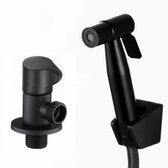 Solid brass bathroom toilet bidet sprayer with black angle valve and hose handheld shower spray shower head complete set BD090