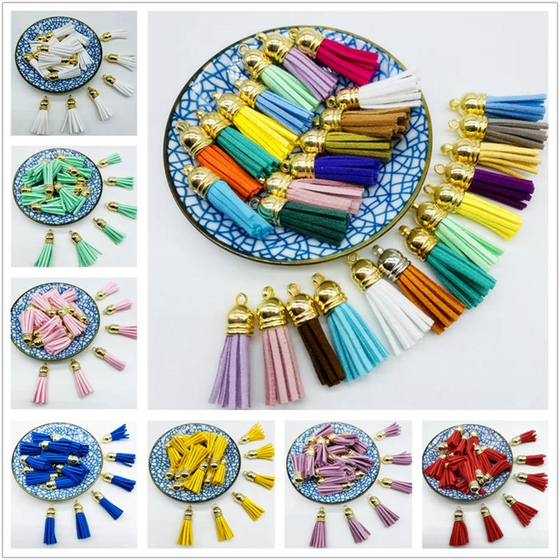 Description Picture 2 of item8pcs 38mm Leather Tassels Fringe Trim For Sewing Curtains Accessories DIY Keychain Cellphone Straps Pendant Jewelry Findings