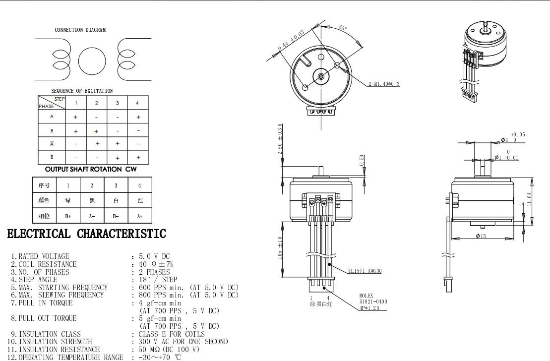 Description Picture 3 of itemDC 5V 40 Ohm GM15BY Mini 15mm Full Metal Gearbox Gear Stepper Stepping Motor 2-phases 4-wires D-shaft