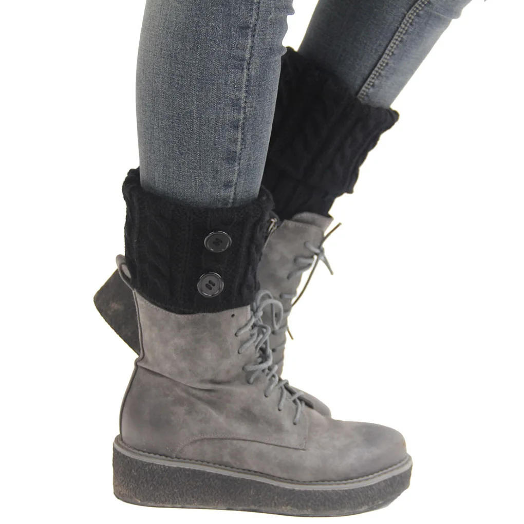 Description Picture 5 of item1 Pair Women Short Button Crochet Leg Warmers Winter Fall Knit Boot Cuffs Socks Boot Warmers Boot Toppers Gaiters