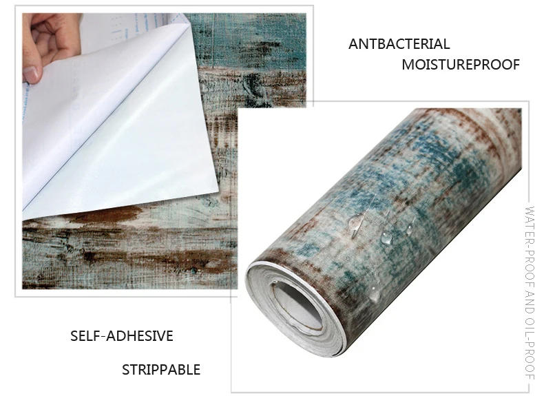 Description Picture 3 of itemWood Grating Wallpaper Self-Adhesive Removable Peel and Stick Wall Paper Countertop Cabinet Vinyl Decoration Stickers Width 45CM