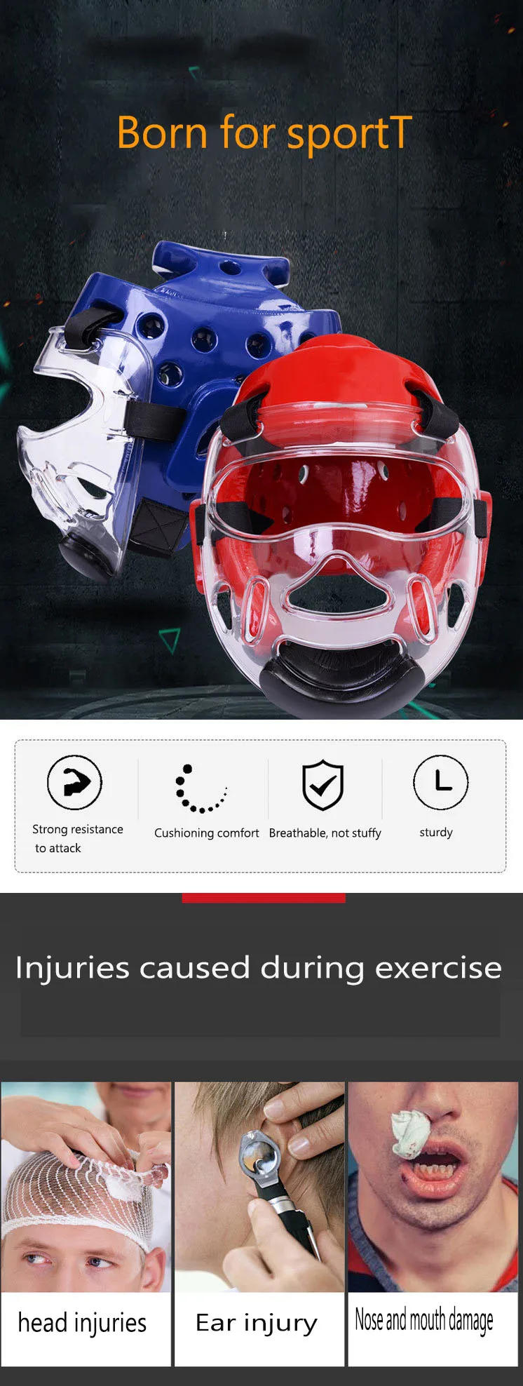 Description Picture 6 of itemProfessional Kick Boxing Sanda Mma Head Protector MMA Helmet Muay Thai Boxing Taekwondo Karate Guard Head WTF Kickboxing