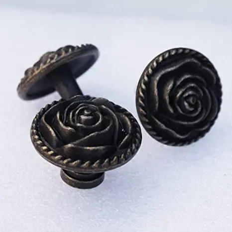 Description Picture 6 of itemVintage Rose Cabinet Knobs Antique Bronze Cupboard Dresser Door Pull Round Zinc Alloy Knob Drawer Handles with 3 Sized Screws