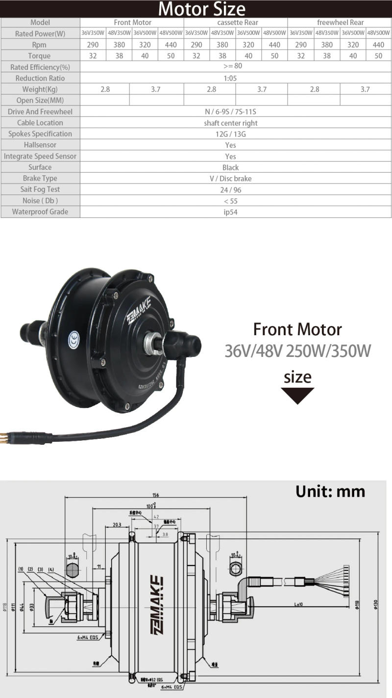 Description Picture 5 of itemEbike Motor Kit High Speed Brushless Gear Hub 36V 48V 350W 500W Electric Bike Conversion Front Cassette Rear displayp6 ZEMAKE