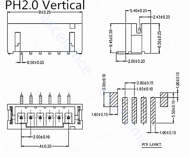 Description Picture 5 of item10sets SH1.0 JST1.25 PH2.0 XH2.54 SH/JST/ZH/PH/XH Horizontal / Vertical SMD Pin Header + Housing + Terminal Set 2.54mm