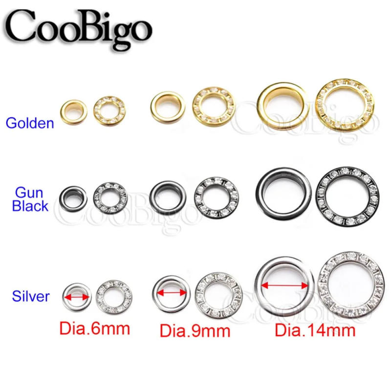 Description Picture 3 of item50set With Rhinestone Diamonds Grommets Metal Eyelets for Leathercraft Clothes Shoes Cap Tag Belt Bag DIY Accessories Dia.6~14mm