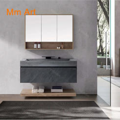 grey color slate surface modern bathroom vanity cabinets with bathroom mirror cabinet