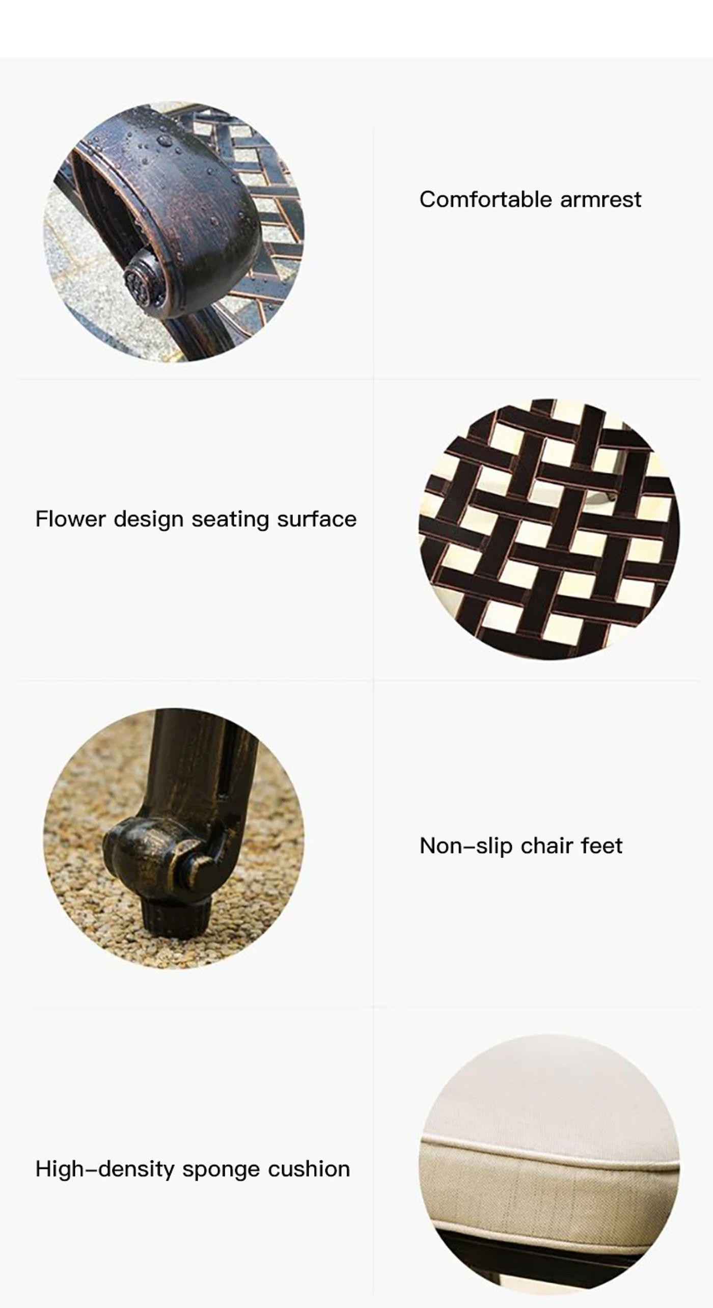 Description Picture 4 of itemNorthern Europe Outdoor Cast Aluminum Table And Chairs Combination Light Luxury Villa Courtyard Garden Chaise Lounge Set