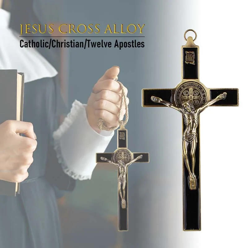 Description Picture 2 of itemChurch Relics Figurines Crucifix Jesus Christ On The Stand Cross Wall Crucifix Antique Home Chapel Decoration Wall Car Decor