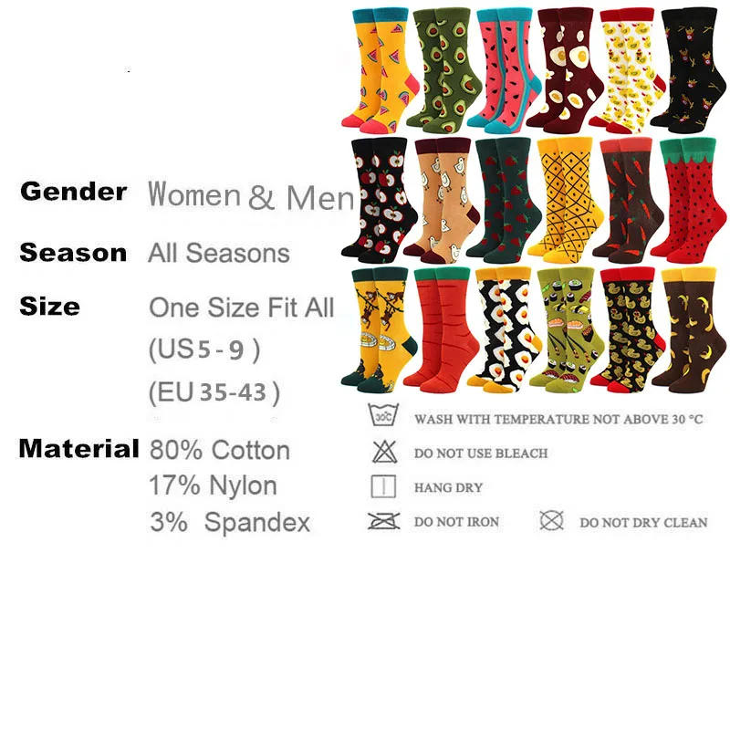 Description Picture 3 of itemWomen Happy Funny Socks With Print Fruit food Art Cute Winter Socks With Avocado Sushi Food Cotton Fashion Harajuku Socks