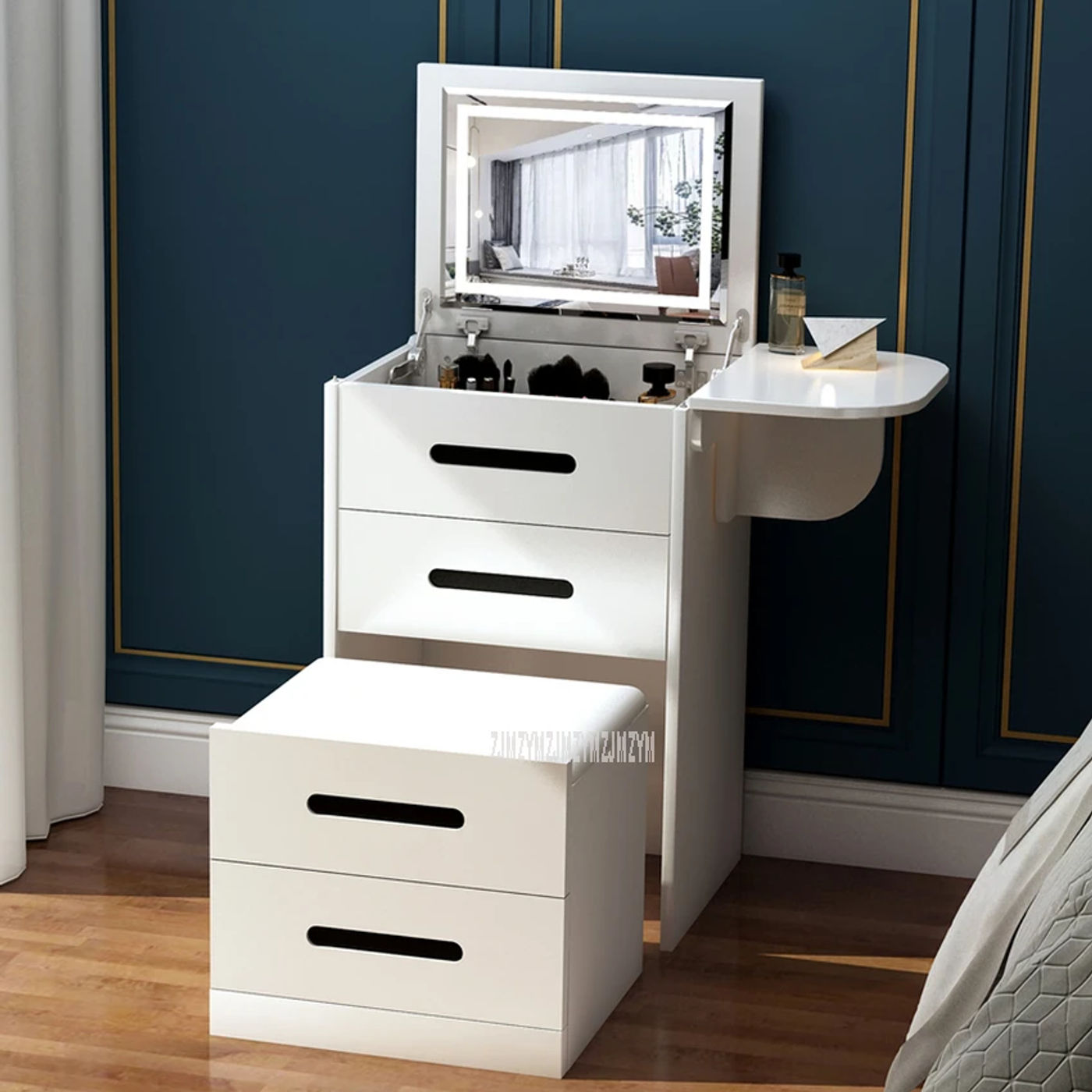 Description Picture 5 of itemModern Mini Dressing Table With Drawer Flip Mirror Multi-functional Home Bedroom Makeup Dresser Table Home Family Furniture