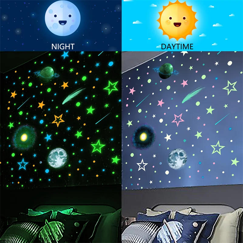 Description Picture 3 of itemGlow in The Dark Planets Wall Stickers Kids Bedroom Decor Luminous Stars Decals Phosphorescent Mural Room Aesthetic Decoration