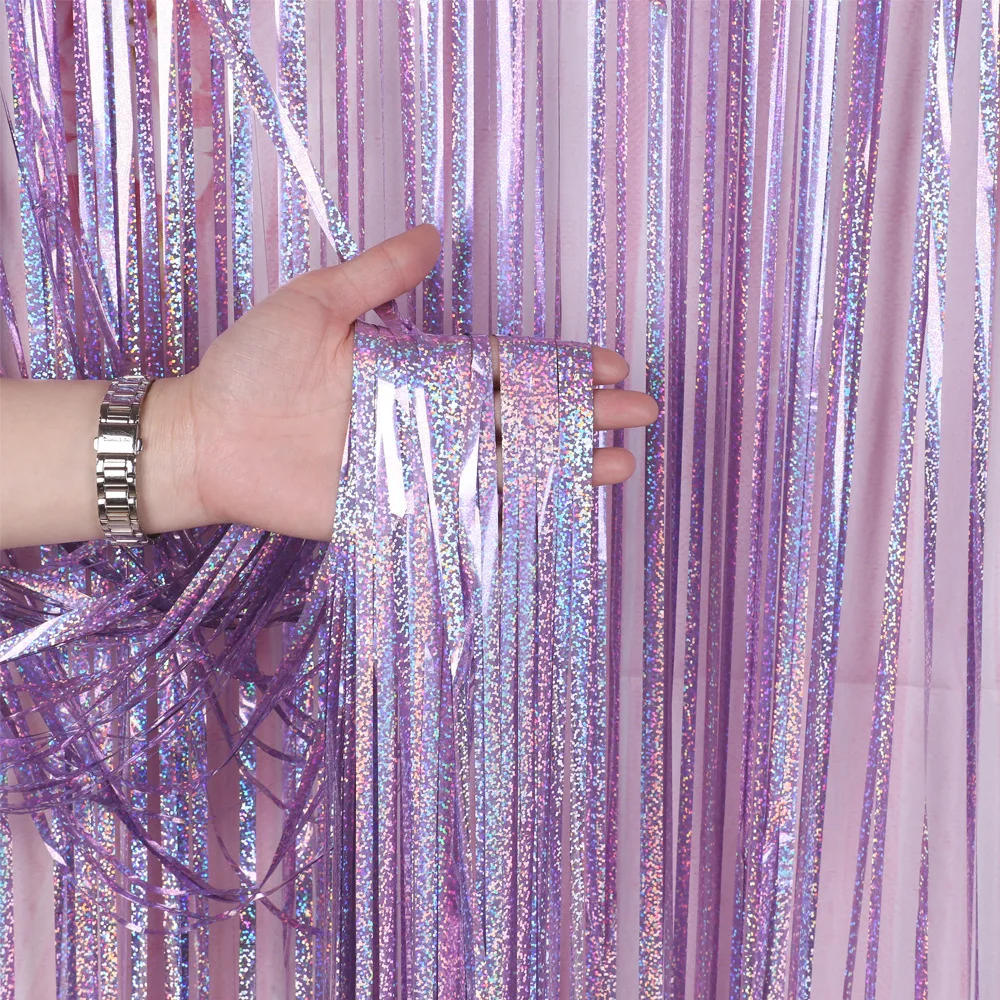 Description Picture 2 of itemtinsel blue Pink Foil Curtain 1x3m Party background Gold Beige Green Foil Fringe Curtain 1m 2m backdrop