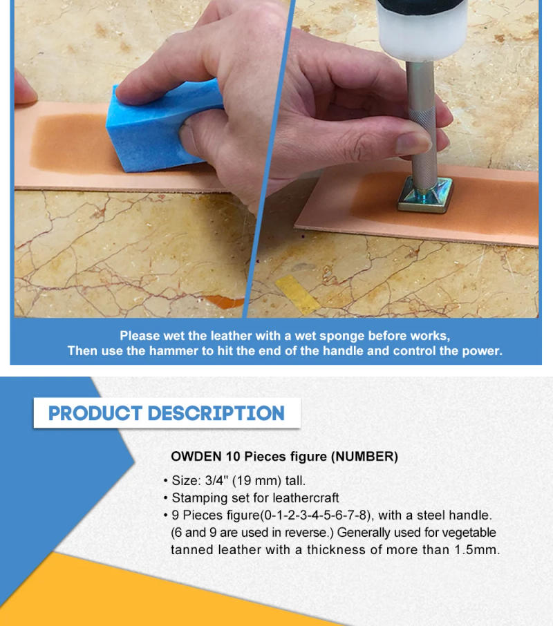 Description Picture 6 of itemOWDEN 10 Pcs 3/4" Professional Number Stamping Tool Kit for Leathercraft Figure Stamping Set