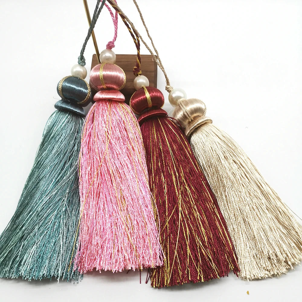 Description Picture 6 of item1Pc Tassel 18CM Polyester Key Tassels with Loop Pearl Tassel Fringe Big Brush Curtain Tassel Trim Charm for DIY Craft Home Decor