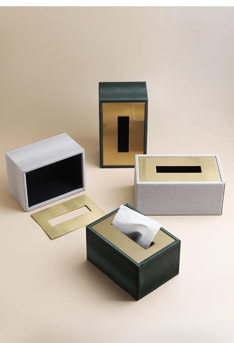 Description Picture 6 of itemSimplicity Gilded Leather Tissue Box Dining Table Napkin Holder Paper Towels Removable Tissue Boxes Home Decoration Modern