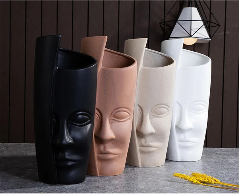 Description Picture 6 of itemCeramic Candlestick Art Vase Sculpture Crafts Human Face Flower Pot Handmade Garden Storage Flower Arrangement Home Decors