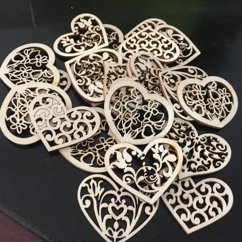 Description Picture 2 of item10pcs Hollowed Heart Pattern Small Natural Wooden Slice Scrapbooking Embellishments DIY Craft Decor Heart Shape Love Wood Chip