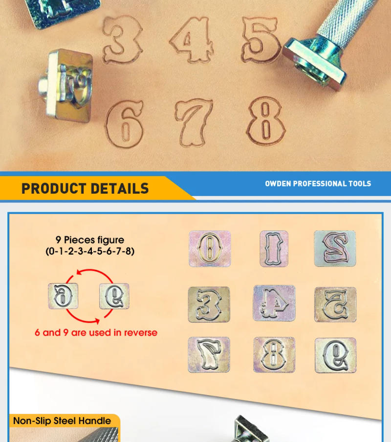 Description Picture 4 of itemOWDEN 10 Pcs 3/4" Professional Number Stamping Tool Kit for Leathercraft Figure Stamping Set