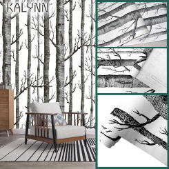 Birch Forest Self-Adhesive 3D Wallpaper For Living Room Bedroom Wall Sticker Vinyl Contact Paper Black White Wood Mural 6m*45cm