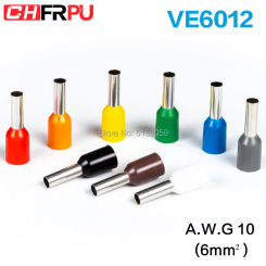 100pcs  E6012 Insulated Ferrules Terminal Block Cord End Wire Connector Electrical Crimp Terminator  Wire  For 6mm2, 10 AWG