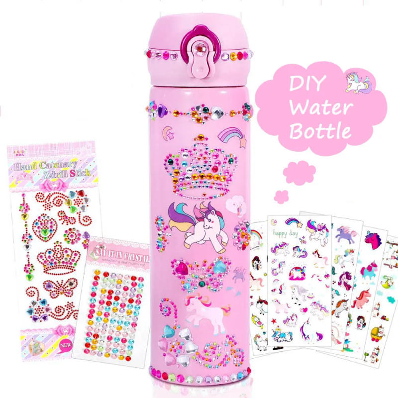 Description Picture 5 of itemUnicorn Kids Water Bottle DIY Craft Kit Diamond Stickers Decor 500ml Stainless Steel Thermos Daughter Child Thermo School Gifts