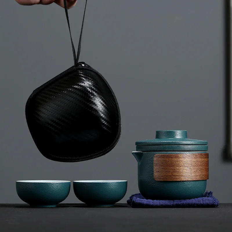 Description Picture 3 of itemCeramic Travel Kung Fu Tea Set Teaware One Teapot and Two Cups Outdoor Quick-pass Cup Portable Storage Bag Tea Pot and Cup Set